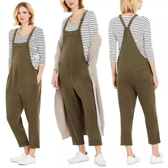 LED LUXE ESSENTIALS DENIM A Pea in the Pod Tencel Maternity Overall Olive M $117 - Picture 2 of 16